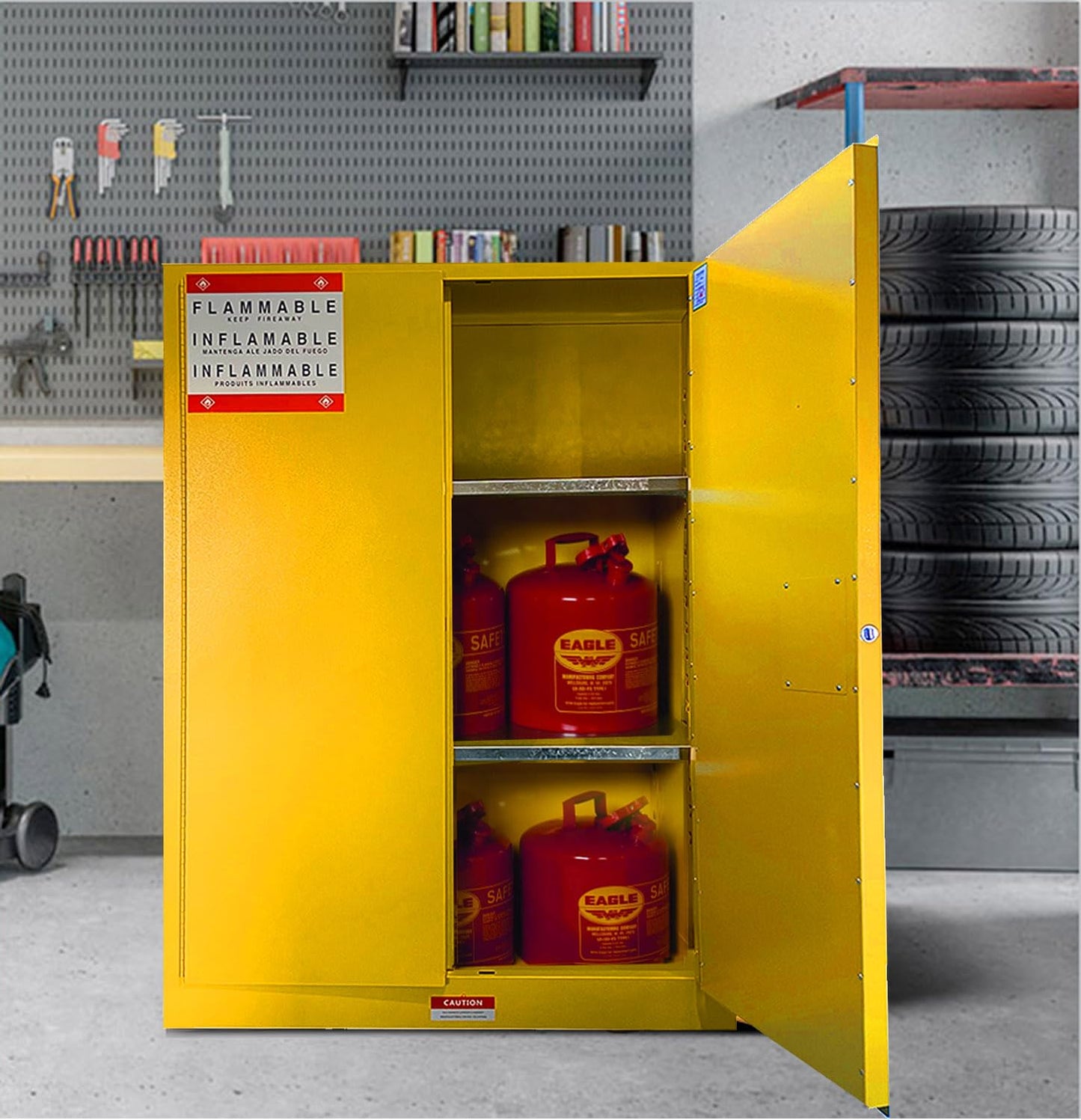 koxuyim Industry Safety Fireproof Cabinet 65.2" H Explosion Proof Double Wall Construction Cold-Rolled Steel 45 Gal Flammable Safety Cabinet for Industrial, 2 Adjustable Shelves (65.2H x 43W x 18D)