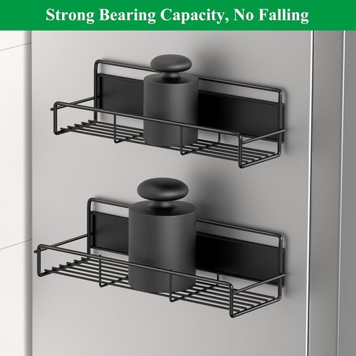 HuggieGems Magnetic Spice Rack Organizer - 4 Pack Metal Fridge Shelf for Kitchen | Black