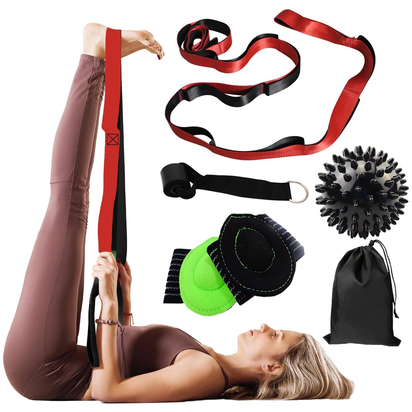 JZOONPVA Calf Stretcher Multi Loop Stretch Strap - Physical Therapy Strap for Stretching, Calf Stretch Yoga Belt with Loops, Hamstring Stretcher, Leg Stretch Band, Fascia Stretcher & Arch Support Bands for Feet