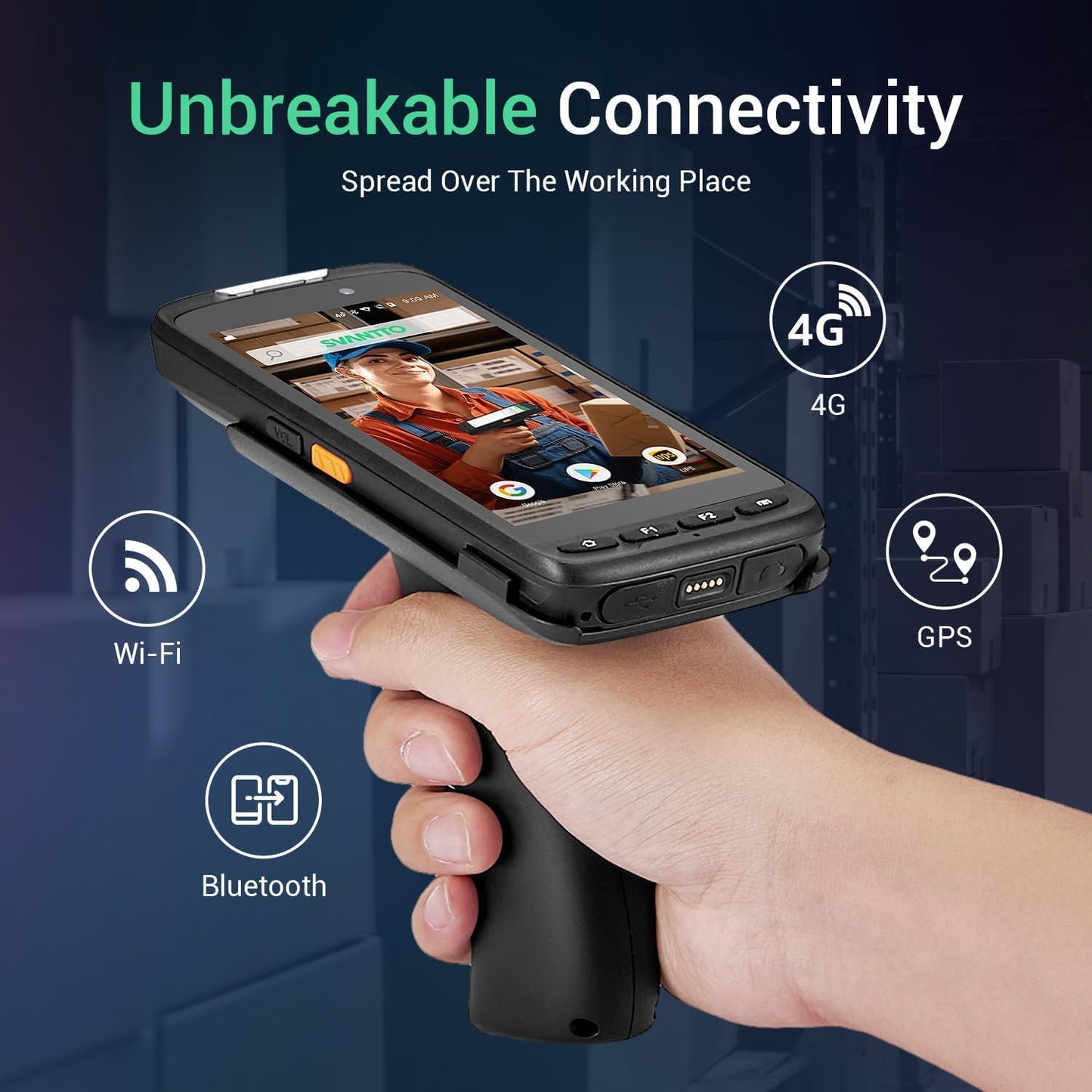 SVANTTO Android Barcode Scanner with Pistol Grip, Rugged PDA Android 11, 4+64GB, 1D/2D/QR Zebra Scanner SE4710, Bluetooth 5.0, WiFi, 4G LTE, NFC