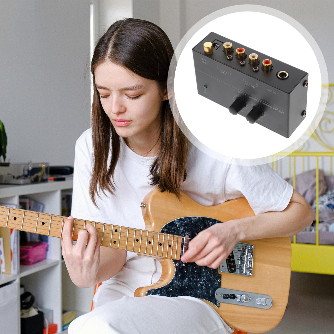 4.05X2.24X1.18In POPETPOP Turntable Preamp Electronic Audio Phonograph Preamplifier with Low Noise Stereo Amplifier