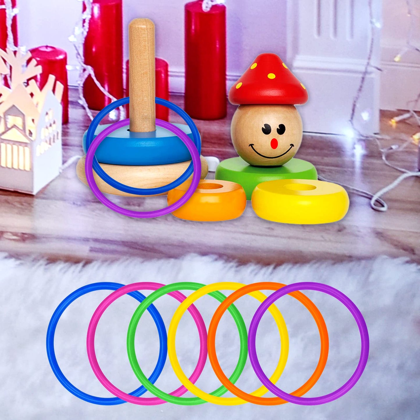 Topbuti 24 Pcs Multicolor Plastic Toss Rings Ring Toss Game Carnival Rings for Speed and Agility Practice Games, Garden Backyard Outdoor Games, Bridal Shower Game, Game Booth （3.1 Inch）