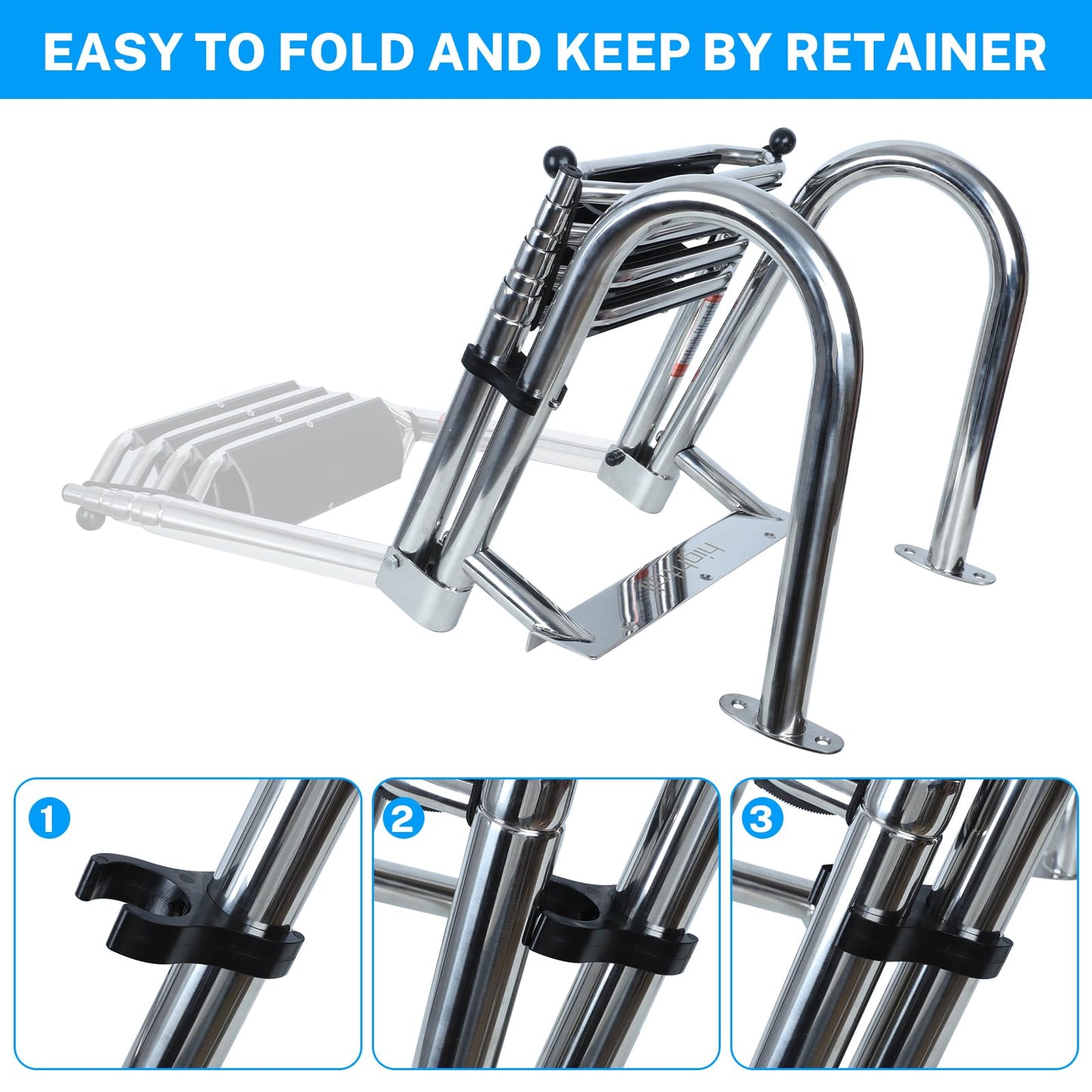 Pontoon Boat Ladder,Polished 316 Stainless Steel 4 Step Telescoping Ladder,600LBS Capacity for Sailboats,Ships,Most Swimming Pools,Docks,pontoons.