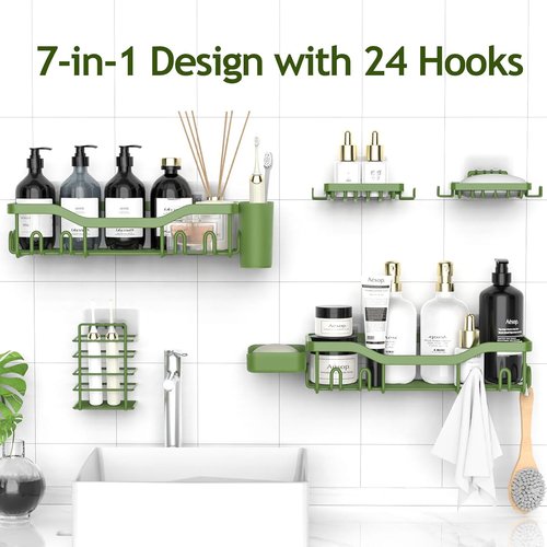 NESOMI Shower Caddy - Rustproof Stainless Steel Organizer with Soap Dish & Hooks | 7-Pack, No-Drill Storage