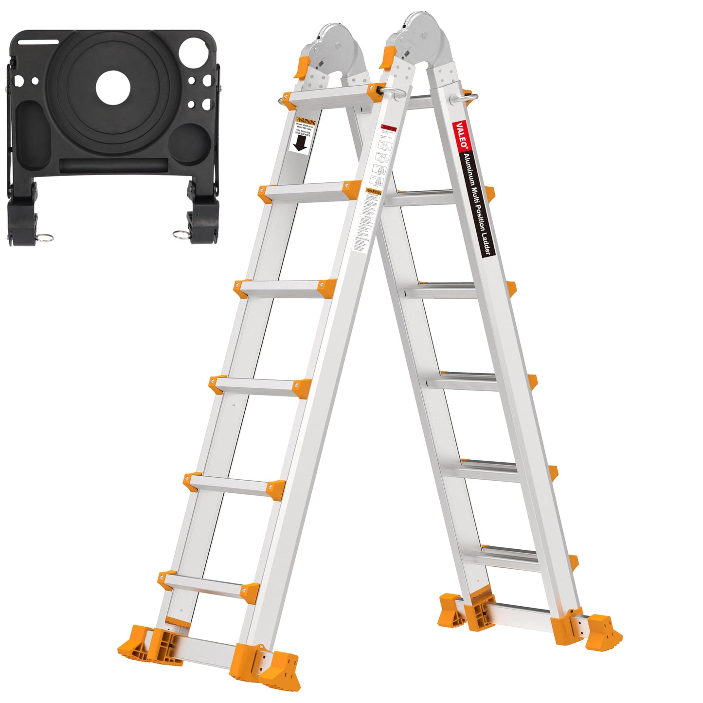 Valeo Ladder 22FT, Multi Position 6 Step Ladder Extension, Anti-Slip A Frame Folding Ladder with Removable Tool Tray, 330lbs Adjustable Telescopic Aluminum Ladders for Stairs Home Indoor Outdoor Roof