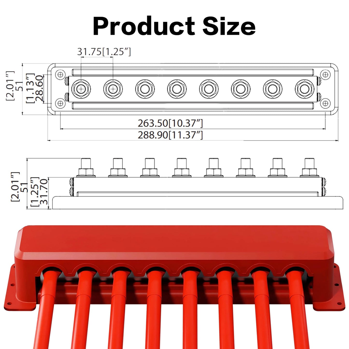 IZTOSS 2Pcs 600 A Bus Bar 12 V Power Distribution Block 8 x 3/8"(M10) Terminal Studs,Battery Bus Bar 48 V DC Positive & Negative Battery Terminal Block for Marine Automotive RV Truck