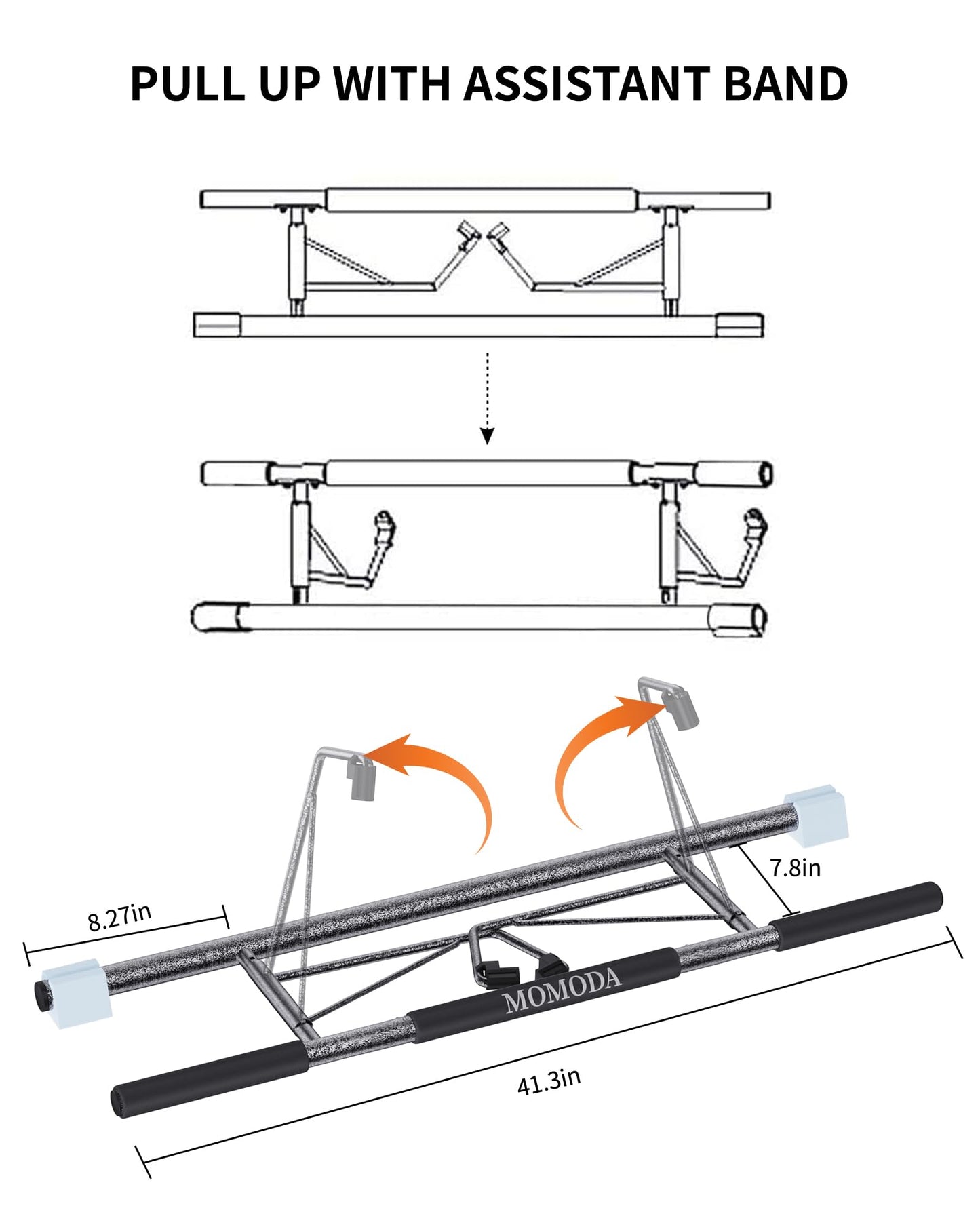 Pull Up Bar Doorway, No Screws Portable Chin-Up Bar Door Frame for Home Gym, Multi-grip Upper Body Exercise, Upgrade Folding Hooks for Almost All Doors