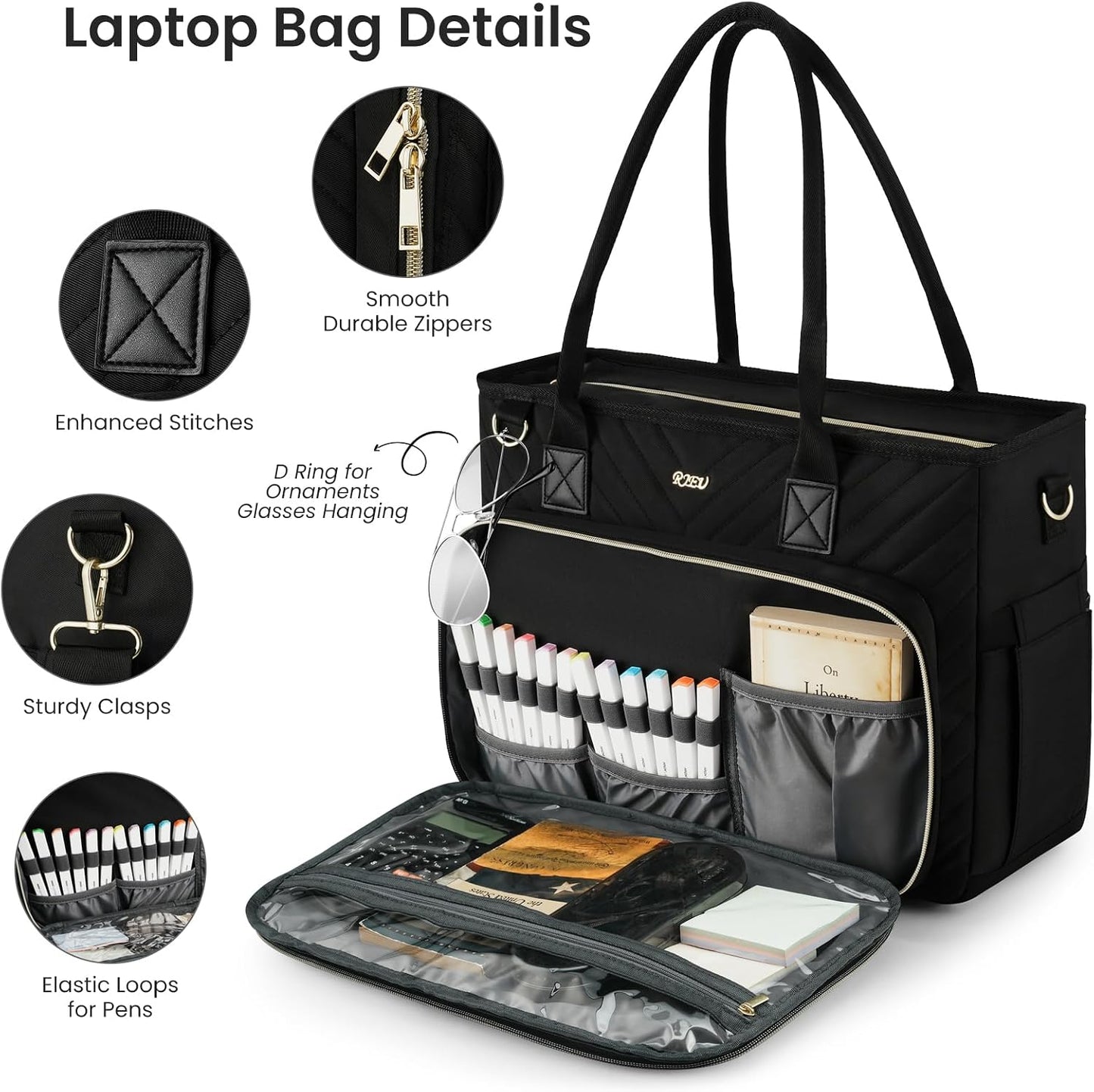 Stylish Teacher Tote Bag for Women - Spacious Work Bag with Laptop Compartment and Shoulder Strap
