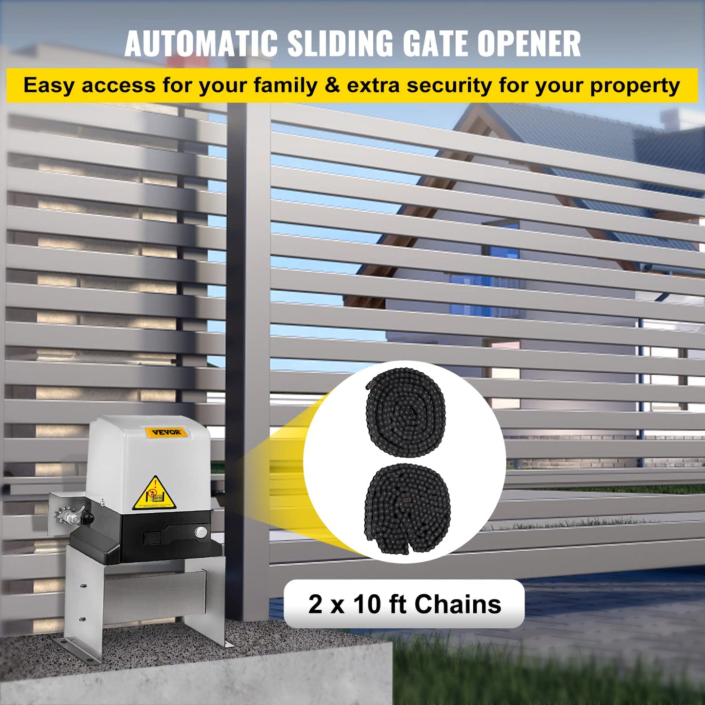 Vevor Automatic Sliding Gate Opener 1400LBS with 2 Remote Controls, Gate Operator Hardware Kit for Security, Move Speed 43ft Per Min, Electric Rolling Driveway Slide Gate Motor