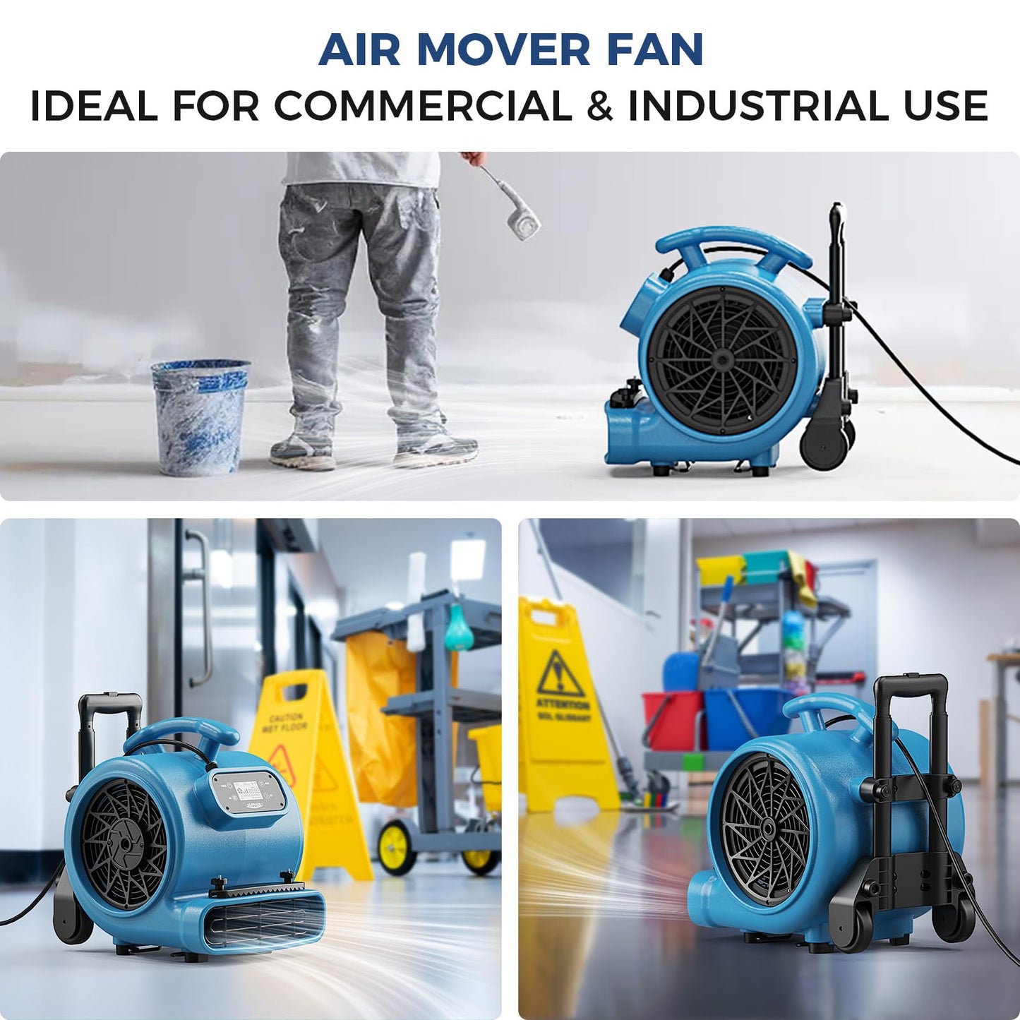 ALORAIR 1/3 HP 2000 CFM Air Mover Blower Fan for Industrial, Floor Drying Fan, Carpet Dryer - 18 Timer, Handle Wheelkit, Digital Control, Carpet Buckles, for Water Damage Restoration, Home - GE2000HCW