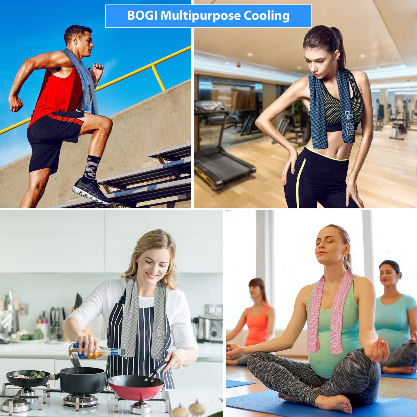 BOGI Cooling Towel, Cooling Towels for Neck and Face-40"x12"-Ice Towel for Instant Cooling, Soft Breathable Chilly Towel, Stay Cool for Yoga, Sport, Gym, Workout, Camping & More Activities (Blue)