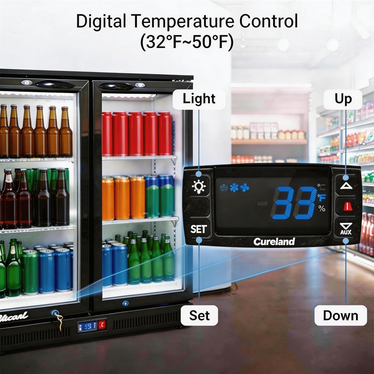 Back Bar Cooler Under Counter Beverage Refrigerator, 12.8 Cu Ft Undercounter Fridge,3 Door 5 inch Commercial Beer Built-In Cooler with LED Light Adjustable Shelves Safety Locks,ETL Approval
