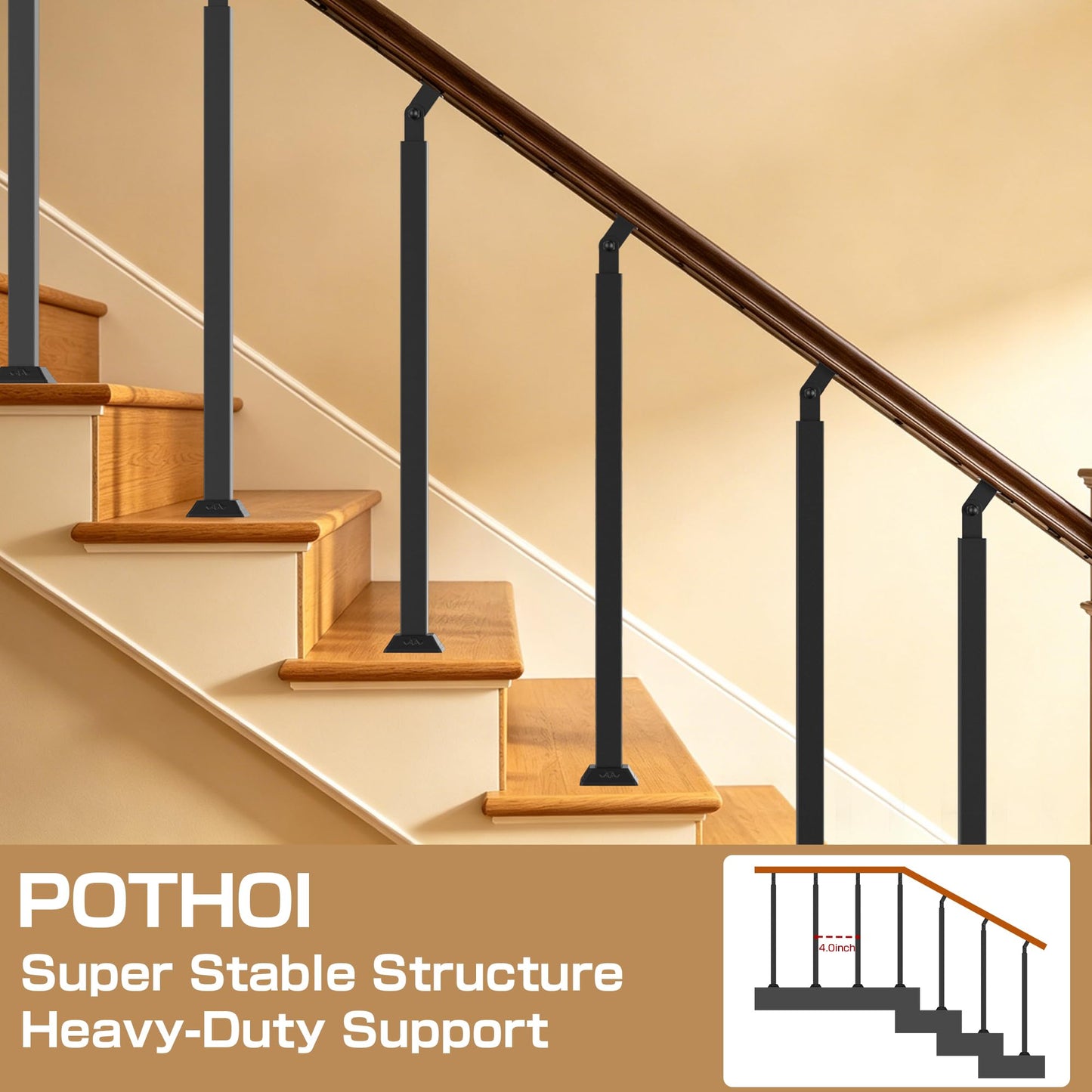 Front Mount Stair Railing Post, 33.46 Inch Black Metal Baluster Spindles with 270° Adjustable Bracket for Indoor Stairs, Deck, Porch & Balcony Railing