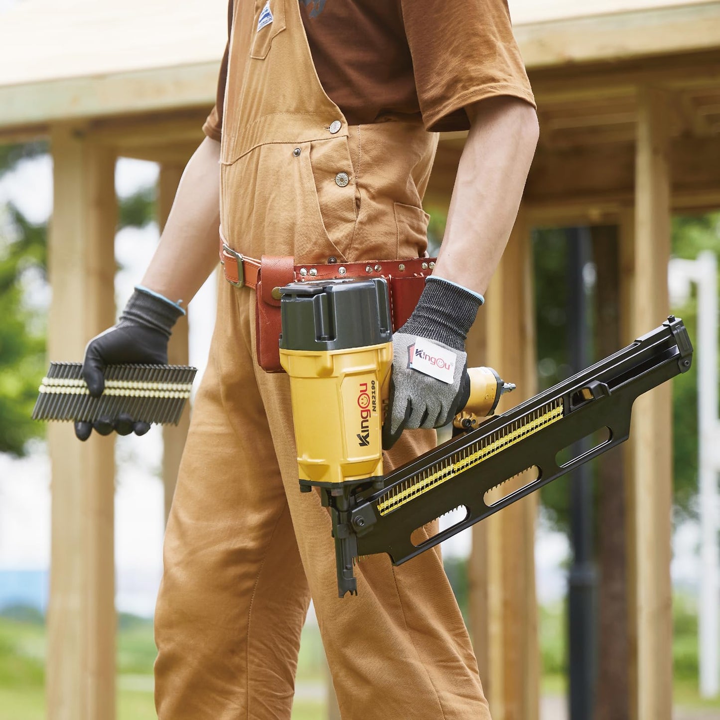 KingOu NR2190 21 Degree Plastic Strip Framing Nailer Aluminum Magazine （ Covers The Functions Of NR2183 Framing Nailer) Can Use 3.5 Inch Length Nails