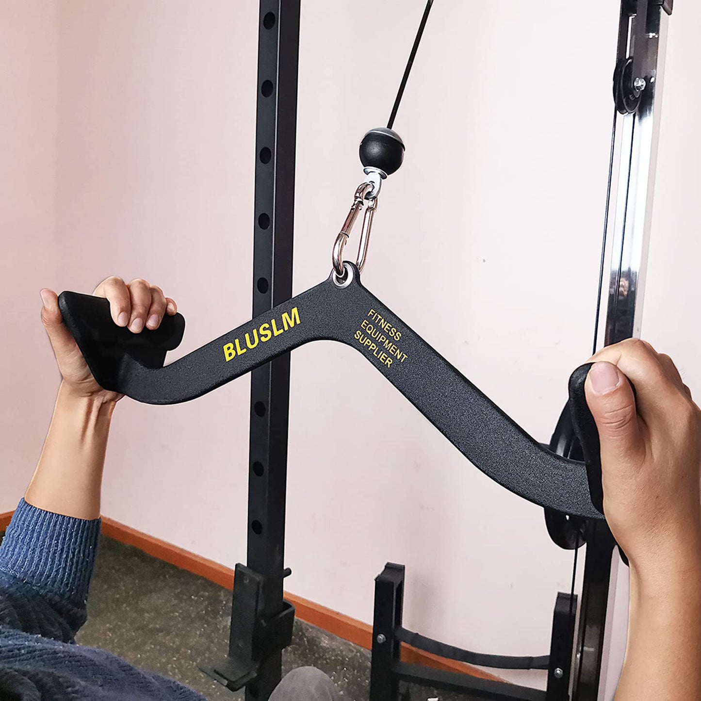BLUSLM LAT Pull Down Bar for Cable Machine, LAT Pulldown Attachments T-bar V-bar Cable Attachment for Gym, Back Tricep Strength Training Handle