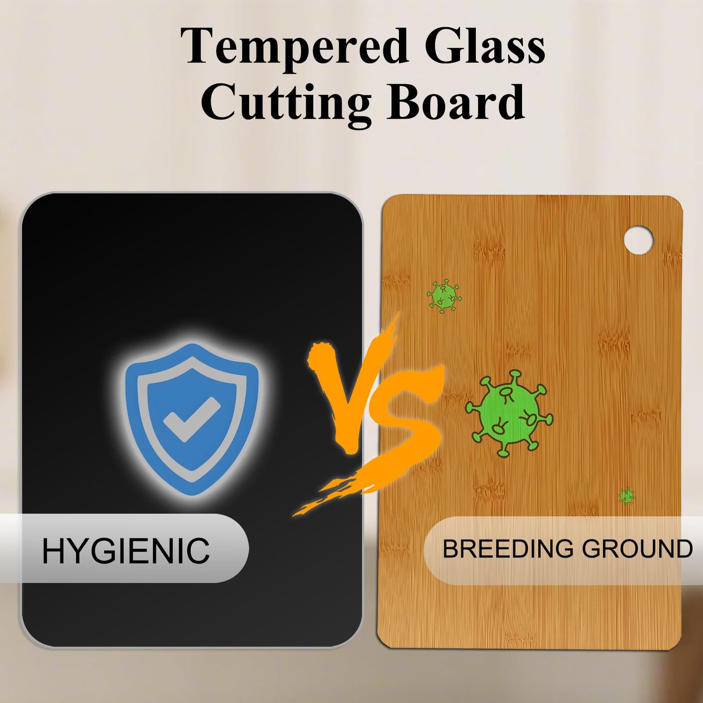 Tempered Glass Cutting Board for Kitchen, 12 x 16 Inch Cutting Board with Non-Slip Feet for Countertop, Dishwasher Safe, Rounded Corner Board, Shatter, Heat & Scratch Resistant-Black