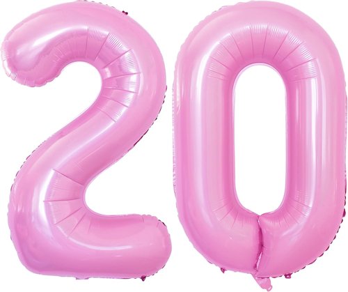 GOER 20th Birthday Balloons - 42 Inch Jumbo Light Pink Foil Helium Decorations for Anniversary