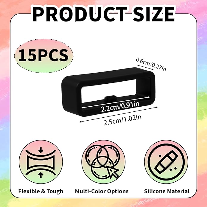 15-Pack Silicone Fastener Rings Holder, Secure Loop Clip for Watch Strap Compatible with Magic Band+ MagicBand 2.0 and All Magic Bands, Multi-Color Anti-Slip Security Accessories for Magic Band Protectors