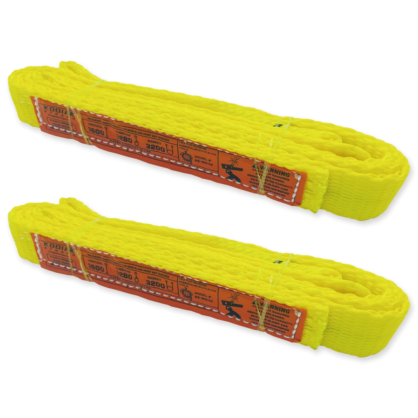 1-Ply Lifting Sling Straps 1”x 4ft - 1650lbs Vertical Capacity Heavy Duty Flat Eye Lift Sling, for Rigging Moving Towing Hoisting -2Pack - Kodiak Straps