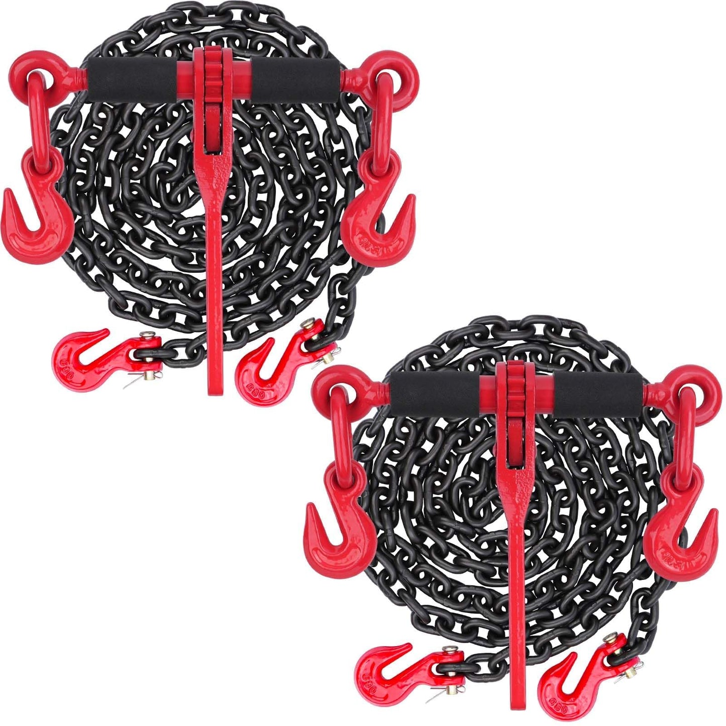 Lechansen Chain and Binders Kit 5/16" - 3/8", 2 Pack G80 Ratchet Load Binder 5/16" to 3/8", G80 Transport Chain × 20 Feet with G80 Hook, 5,400 lbs WLL Ratchet Binder and Chain for Towing, Hauling