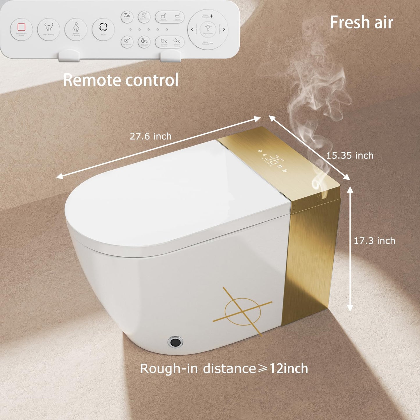 BONSAM Smart Toilet with Auto Open/Close Lid, Modern Toilet with Bidet Built In, Foam Shield, Auto Flush, Warm Water&Dryer, Self-Cleaning Heated Seat Toilet with Remote Control for Seniors & Families.