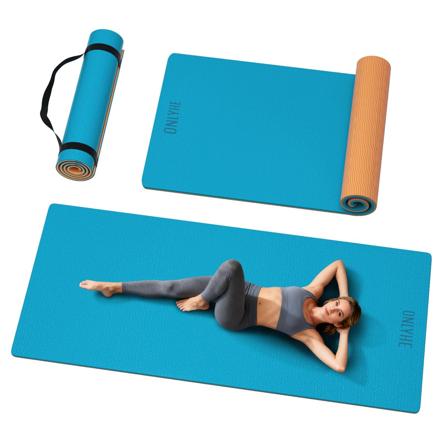 Extra Long & Wide Thick Yoga Mat for Tall Men & Women,76''x32.6''x7mm - High Density TPE Non-Slip Both Sides, Lightweight 1.1kg with Superior Cushioning for gymnastics, Pilates, Home, Workout (Blue-orange)