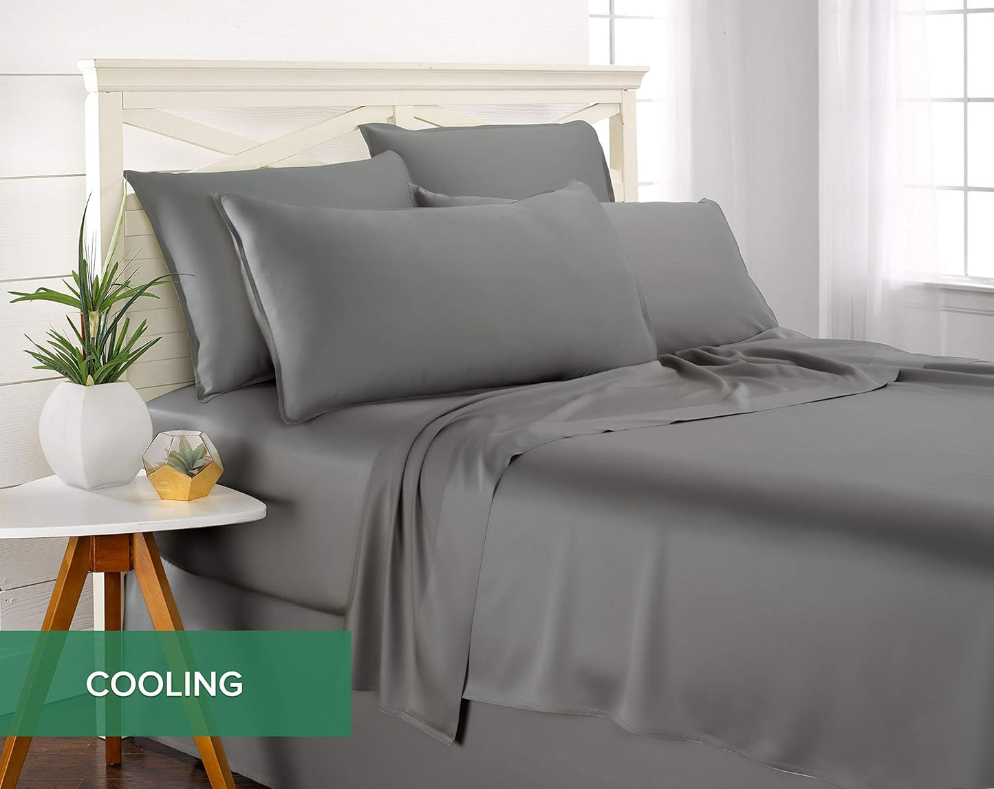 Pure Bamboo Queen Sheets - Luxuriously Soft 100% Organic Viscose Bed Sheet Set | Cooling & Durable (Queen, Stone Grey)