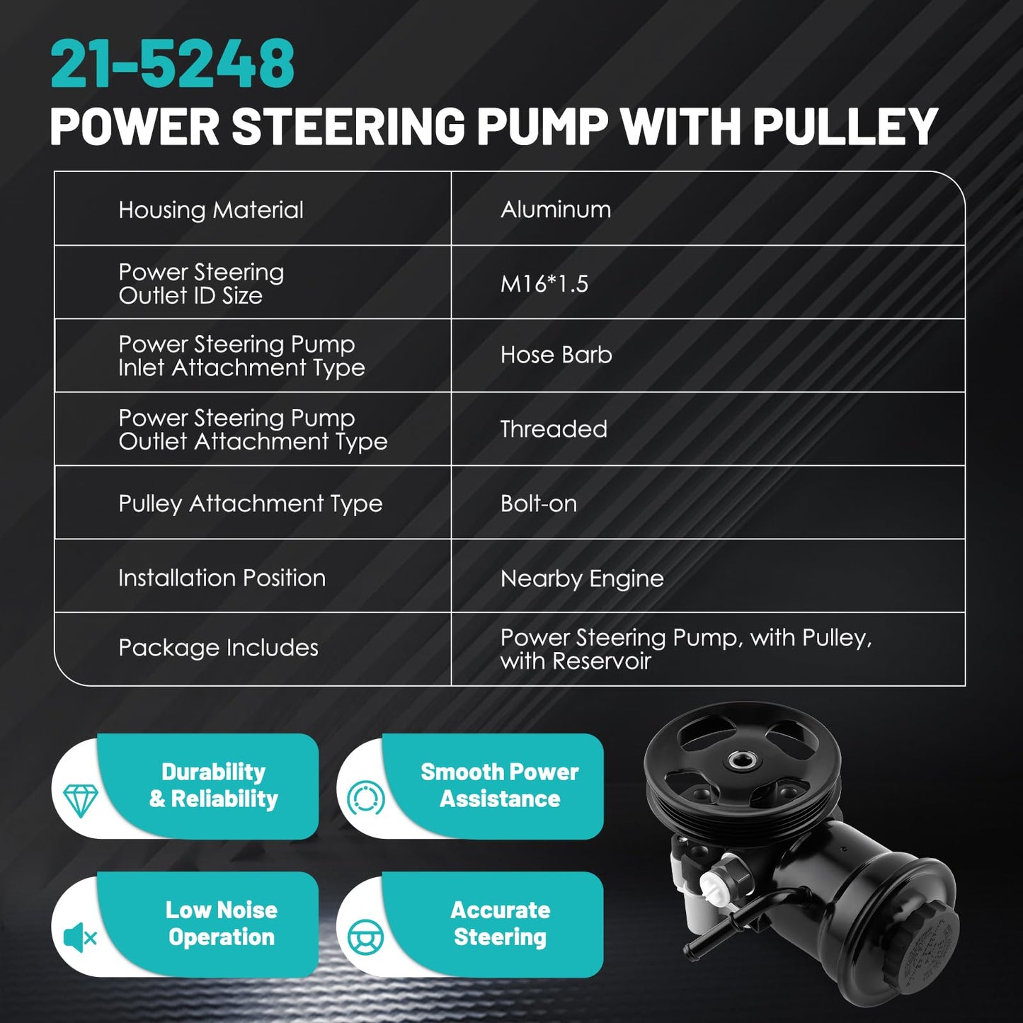 Farrme 21-5248 Power Steering Pump with Pulley Reservoir Assembly Fit for 2001-2004 for Toyota Tacoma 2.7L L4 Automotive Replacement Power Steering Pumps 44310-04120 Power Assist Pump