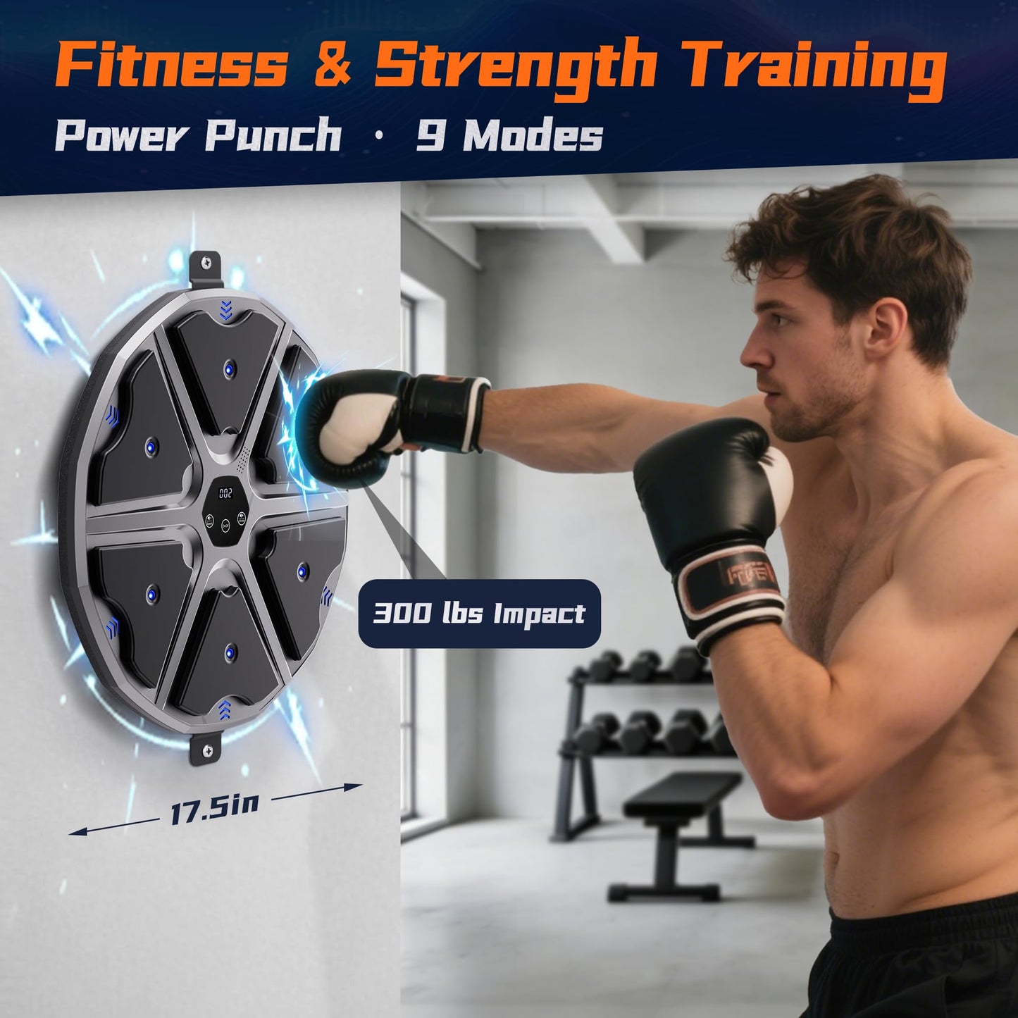 NIBBaNACAL Music Boxing Machine, Smart Boxing Game, 17.5" Large Size, 9 Modes & Speeds, Wall Mounted Punching Machine with Gloves, Great Gift for Kids & Adults Ages 8+