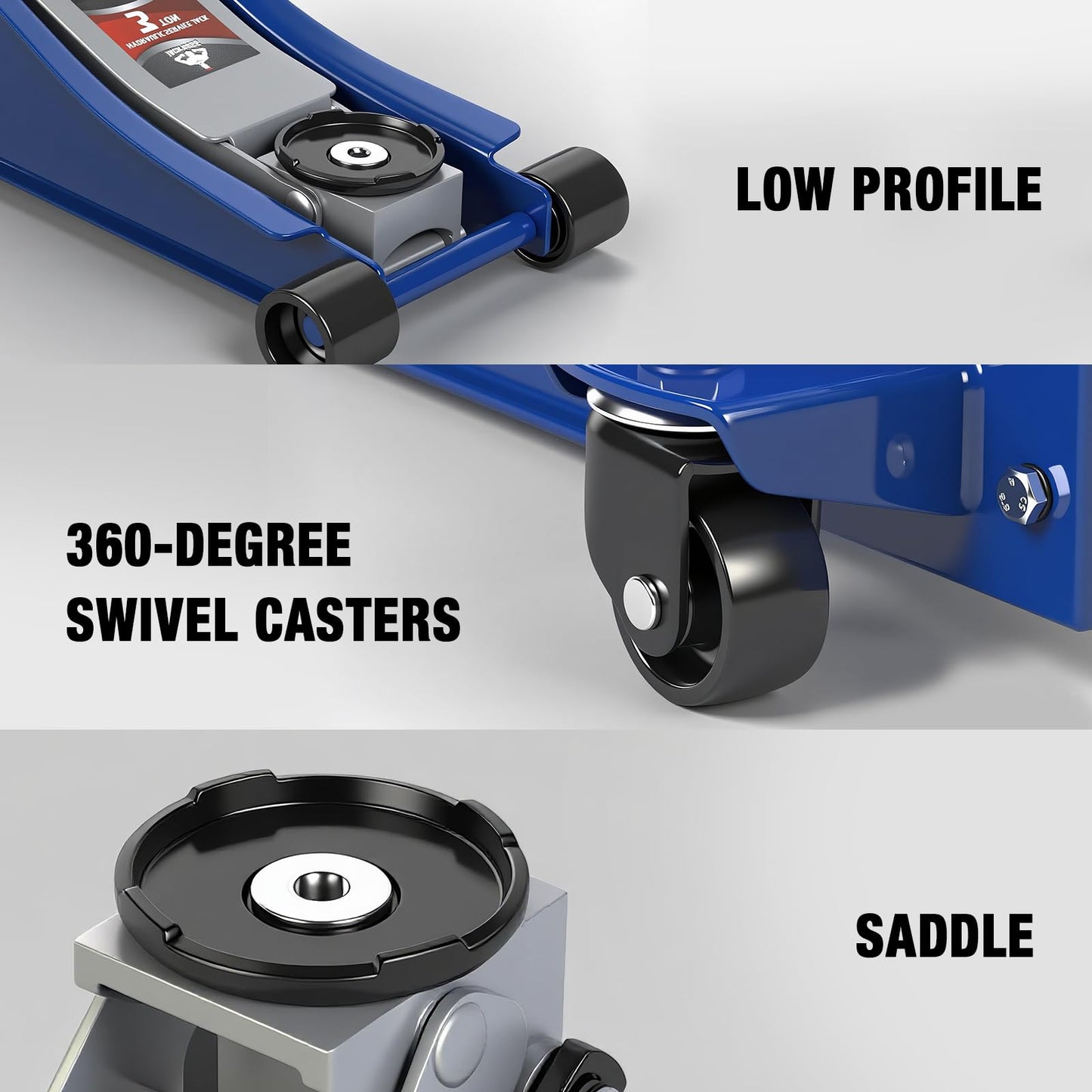 Jack Boss 3 Ton Floor Jack, Hydraulic Car Jack, Low Profile with Dual Pumps, Quickly Lift Steel Service Jack (6600lbs)