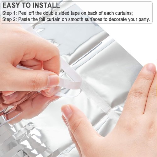 GREATRIL Silver Streamers Metallic Party Backdrop - Foil Fringe Tinsel Curtain for Events | 8.2ft x 3.2ft - Pack of 2