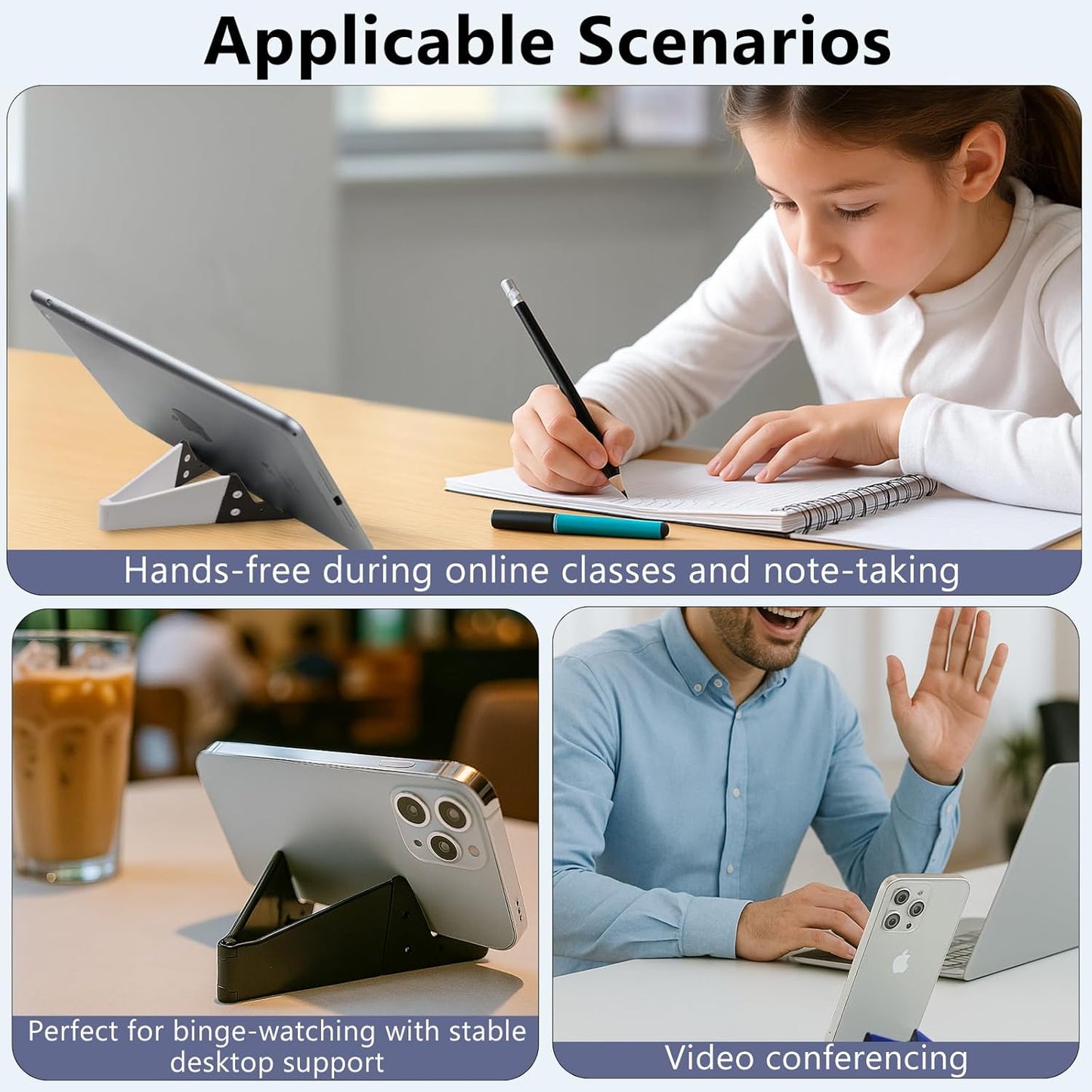 Ceemiaa Pack 4 Portable Mobile Phone Stand for Desk, Foldable Pocket Travel Holder, Universal V Smartphone Kickstand