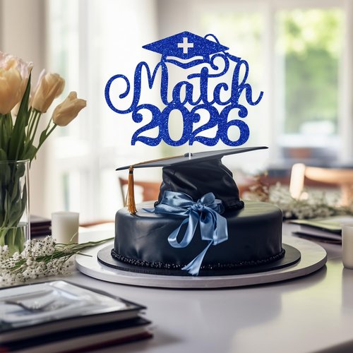 Match 2026 Cake Topper - Happy Match Day Decorations for Future Doctors | Blue Glitter Design