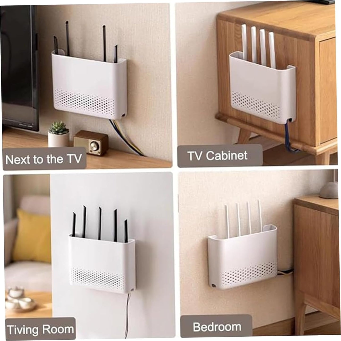 Generic 10x7x2 Inch Wall Mounted WiFi Router Storage Box, White ABS Router Organizer with Ventilation Holes, Cable