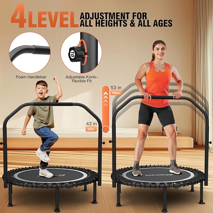 Bungee Rebounder Trampoline,ANCHEER 40" Foldable Fitness Trampoline with 4-Level Adjustable Handlebar, 450LBS Capacity, Resistance Ropes&Upgraded Bungees Safe for Home/Cardio,Workout Indoor/Outdoor