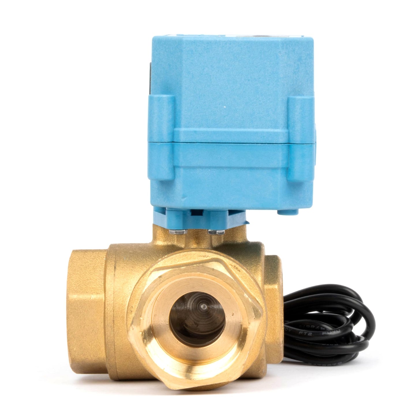 Motorized Ball Valve 1 in NPT U.S. Solid 3 Way Brass WiFi Smart Electric Valve USB Powered with LED Status Indicator and Flow Direction Window