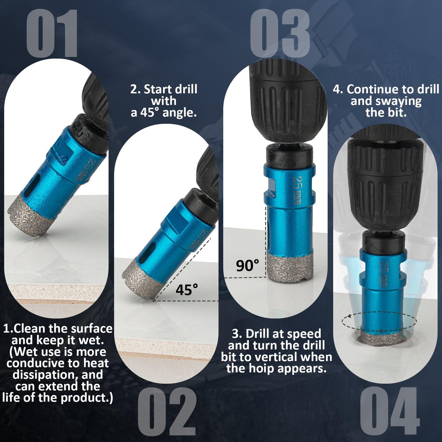 Diamond Tile Hole Saw Kit - 14 PCS Set Including 6/6/8/20/25/35/50/75/100mm Drill Bits, 20mm Finger Bit, 50mm Beveling Chamfer Bit, and 5" Diamond Blades for Tile, Ceramic, Porcelain, and Marble
