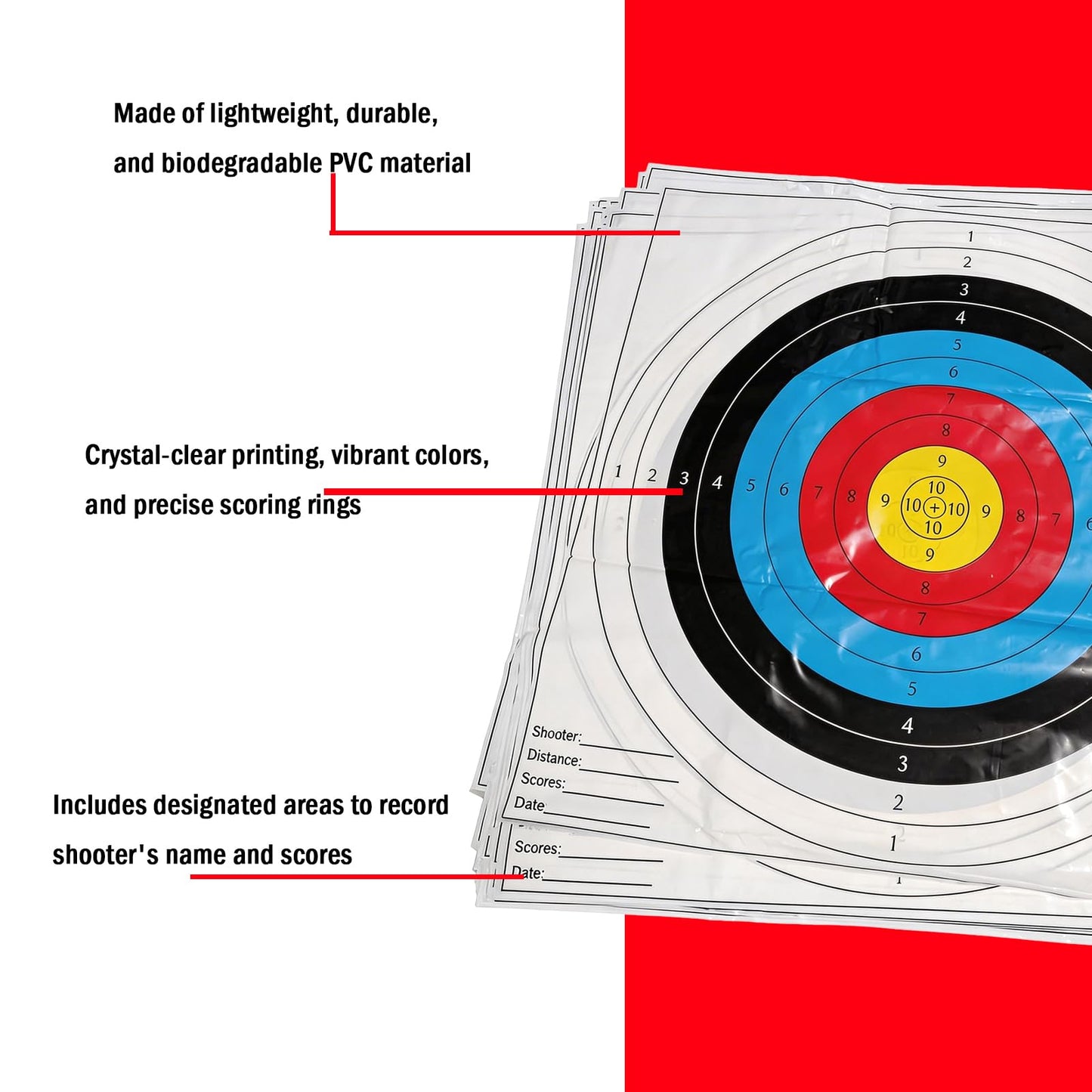 e5e10 20pcs Targets Paper Made Degradable Plastic (Standard Archery, 10 Rings, 80cm x 80cm)