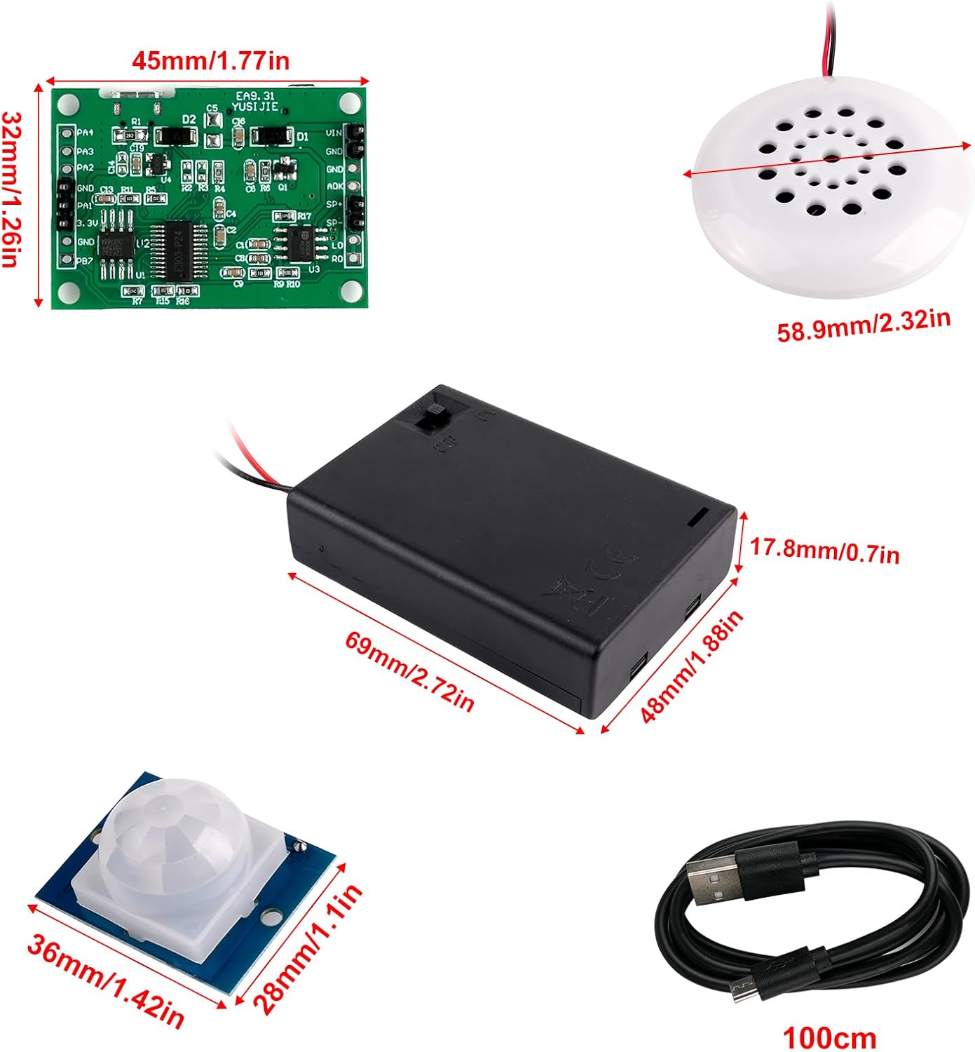 Geekstory MP3 Playback Kit Voice Recording Module Sound Recorder Board with Speaker+PIR Sensor Support USB Download