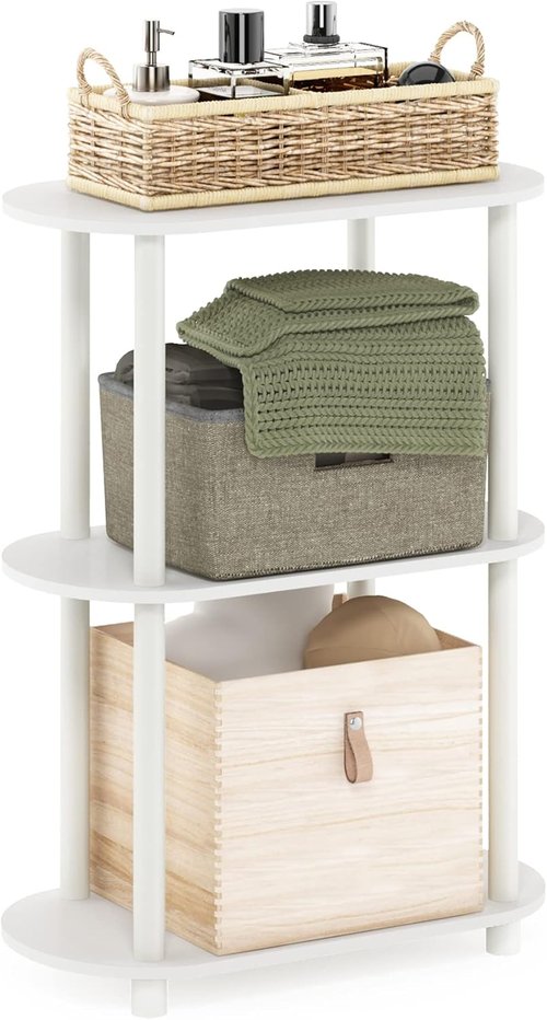 Furinno Turn-N-Tube 3-Tier Modern Oval Side Display Rack - No Tools Required | White/Virgin White
