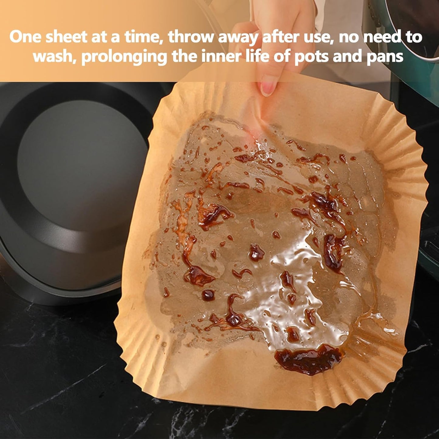 Skiennix 9-Inch Air Fryer Paper Liners - 200PCS Non-Stick, Oil-Proof & Heat-Resistant Parchment