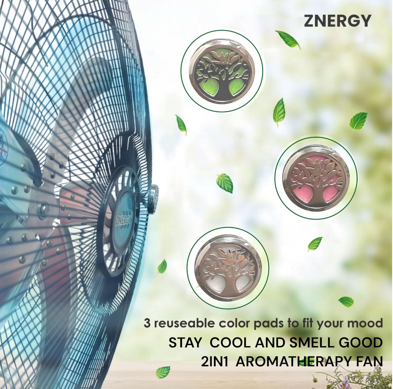 ZNERGY 2in1 Aromatherapy Diffuser Fan 2 Packs 18inch 2in1 Stand/Floor Fan Metal 5 Blades 3 Speeds Oscillation Adjustable Heights for Livingroom, Dining Room, Bedroom, Dorms, Garage and Kitchen