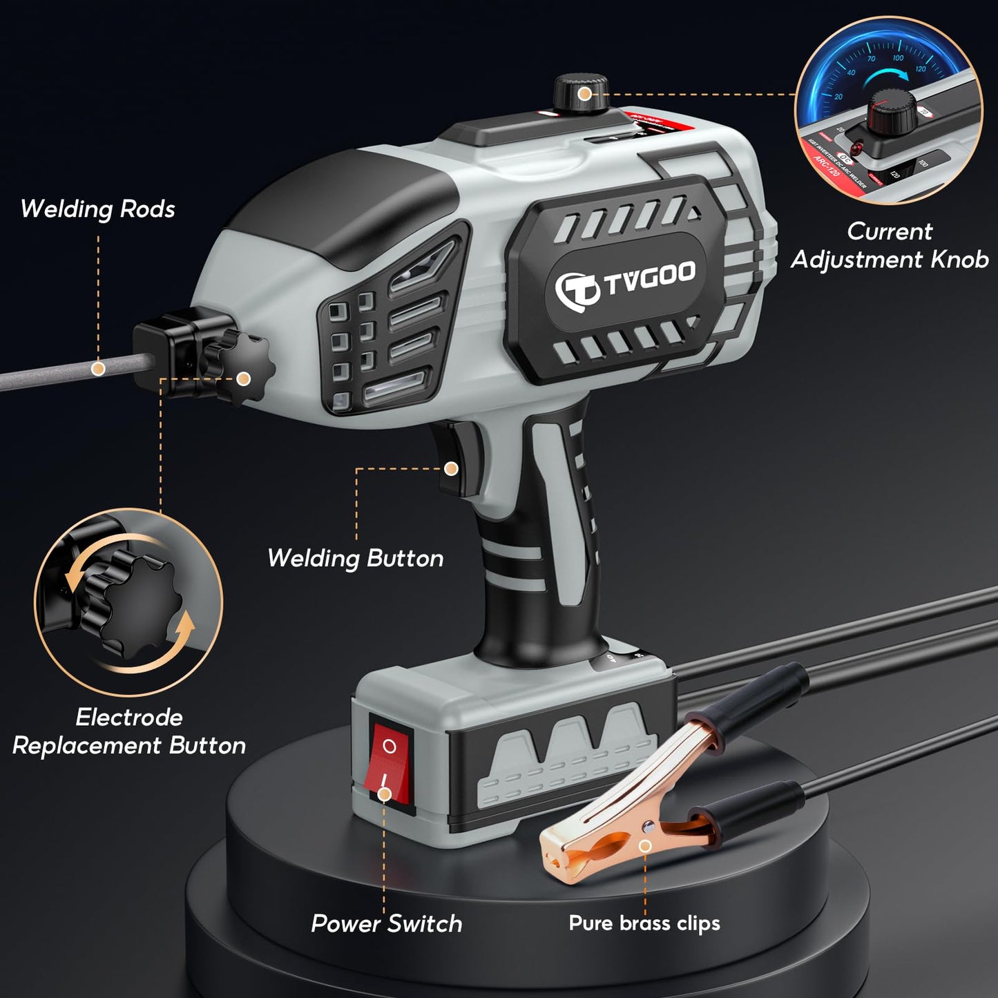 Tvgoo Portable Handheld Welding Machine - 110V IGBT Inverter Handheld Welder, 20-120A ARC Adjustable Current, Hot Start & Anti-Stick for 3/32"-1/8" Welding Rods(Grey)