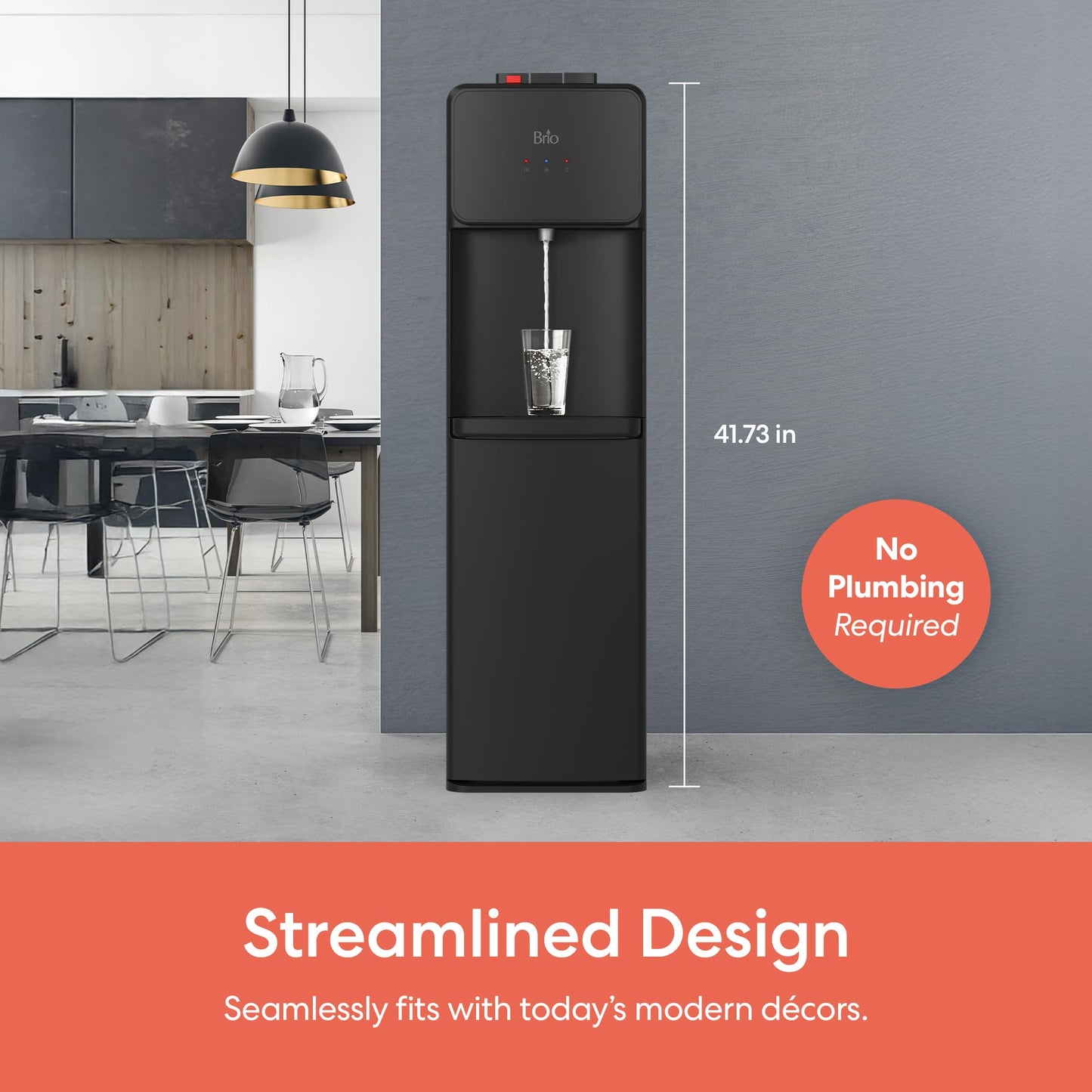 Brio 130 Series Bottom Load Water Cooler Dispenser for 5 Gallon Bottles, Hot, Room & Cold, Great for Home or Office, Child Safety Lock, Empty Bottle Alert, Energy Star 3.0, Black