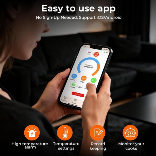 BlueSwan Wireless Meat Thermometer - Bluetooth Food Thermometer with 820 ft Range & Magnetic Design | Ideal for BBQ & Grilling