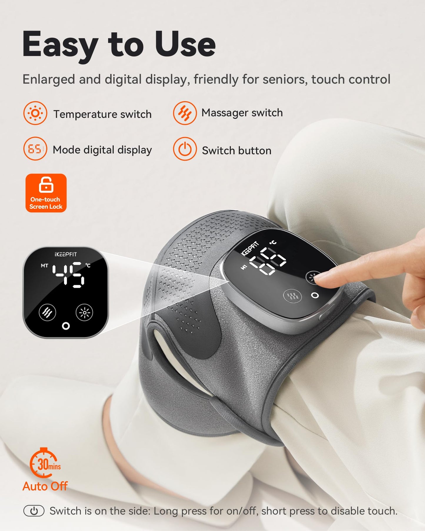 IKEEPFIT Knee Massager with Heat Vibration for Pain Relief MAXwarm 5.0[2026 Upgraded]-Heated Knee Brace with 5 Heat Levels and 4 Motors Massage, X-Warm Heat-Lock Tech, for Men Women(Grey, 1-Pack)