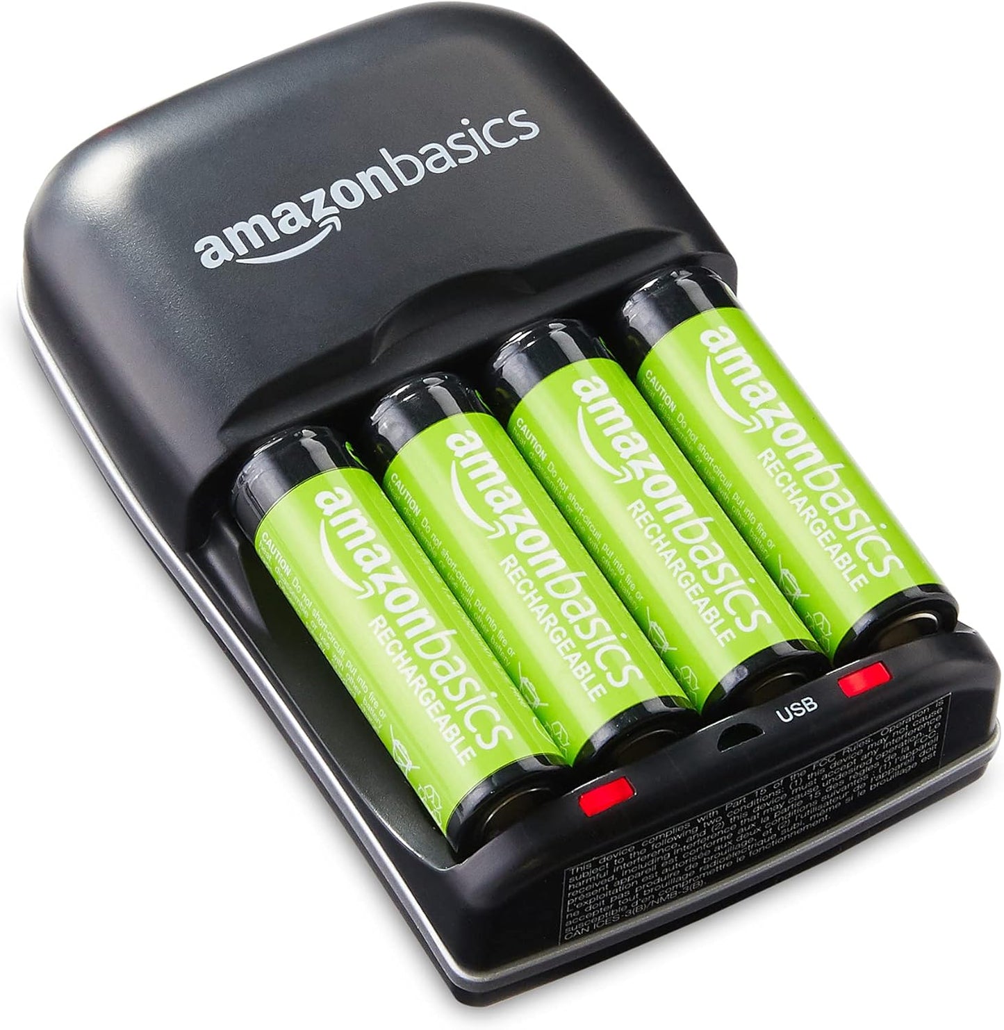 Amazon Basics Rechargeable Battery Charger for AA & AAA Ni-MH Batteries with USB Port, Portable, Travel-Friendly