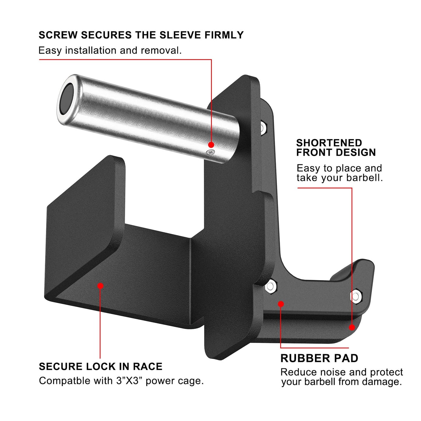 SELEWARE Steel J Hooks for Power Cage Squat Rack Attachment, Only for 3" x 3" Tube with 1" or 5/8" Hole, Barbell J-Hook Holder for Power Rack, J Cups Set of 2