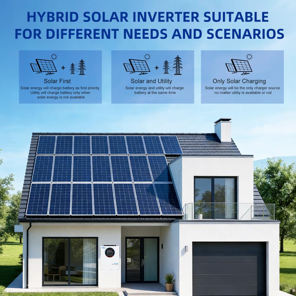12KW Solar Hybrid Inverter All in One, 48V DC to 220V-230V AC On/Off Grid Pure Sine Wave Solar Inverter with 160A MPPT Charge Controller for Home Appliances, Work with Lead Acid & Lithium Battery