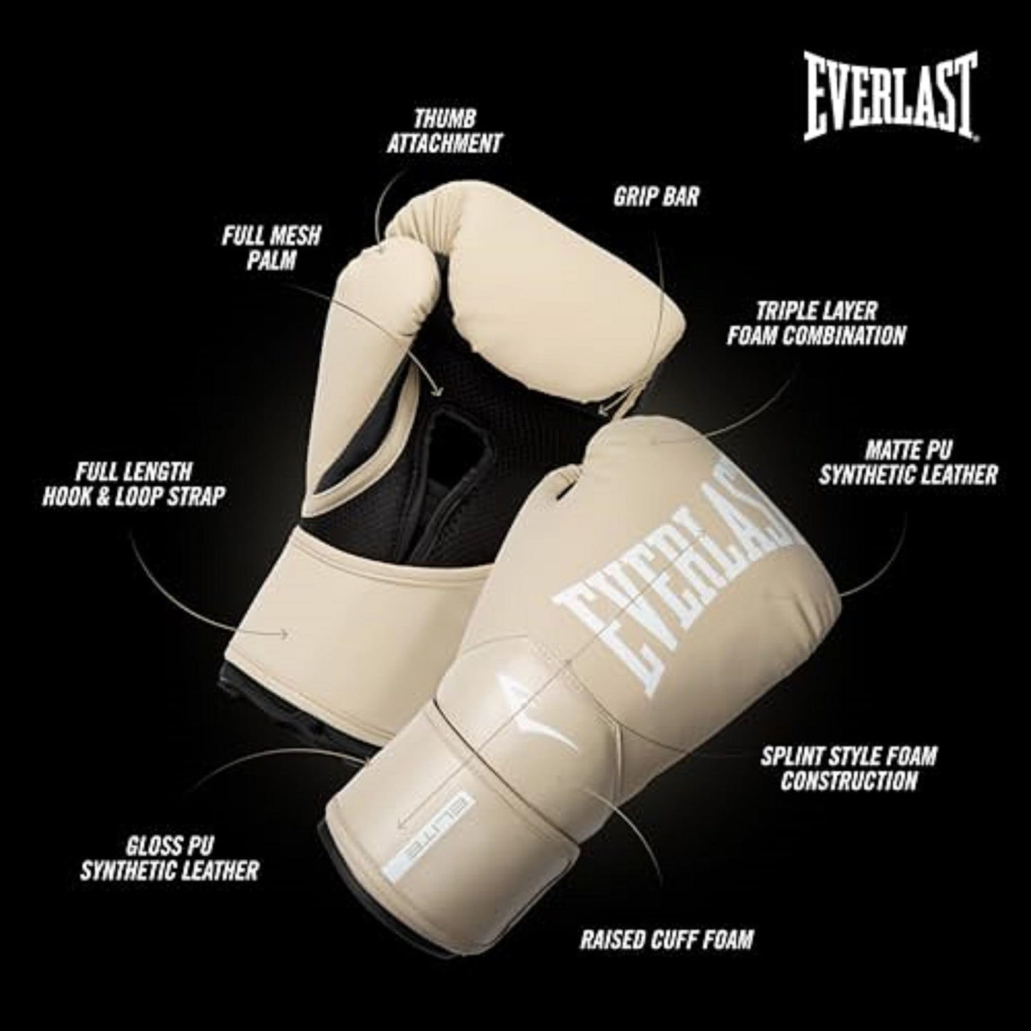 Everlast Elite 2 Womens Boxing Gloves | Vegan Leather Boxing Gloves with Secure Fit Hook and Loop Closure & Ventilation | Cardio, Speedbag, and Heavy Bag Training Gloves (12 oz, Tan)